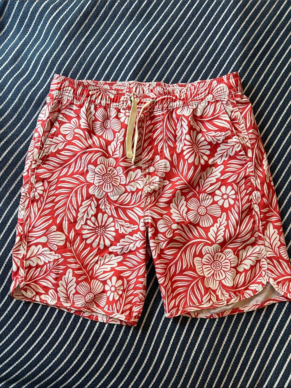 Fair Harbor Red & White Floral Kids Swim Trunks